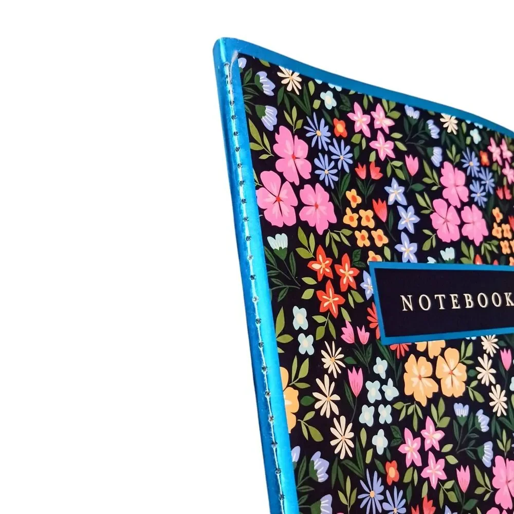 Tropical Notebook Journal FLOWERS Lined Black Soft‎ Cover Cottagecore Stationary